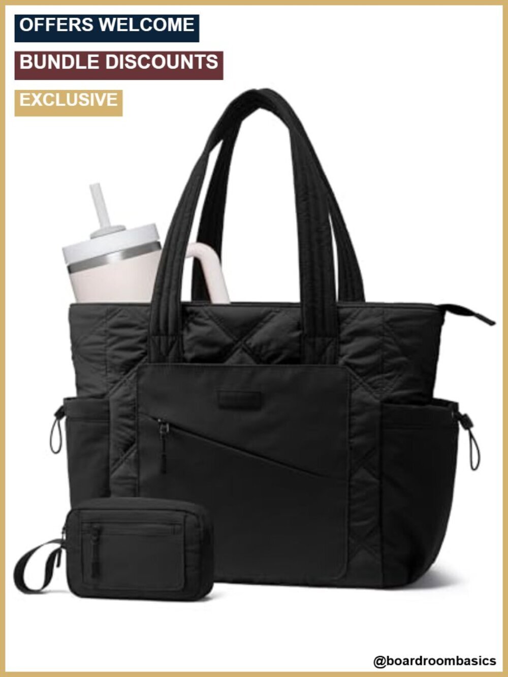 Lightweight Quilted Puffer Tote Bag with Compartments for Work Travel